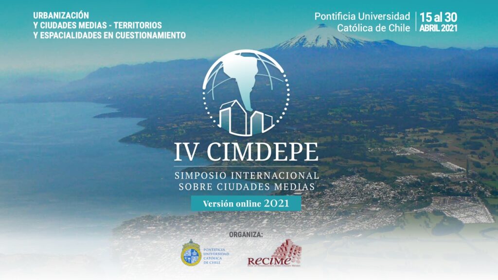 afiche CIMDEPE 2021. De fondo una ciudad y una montaña
